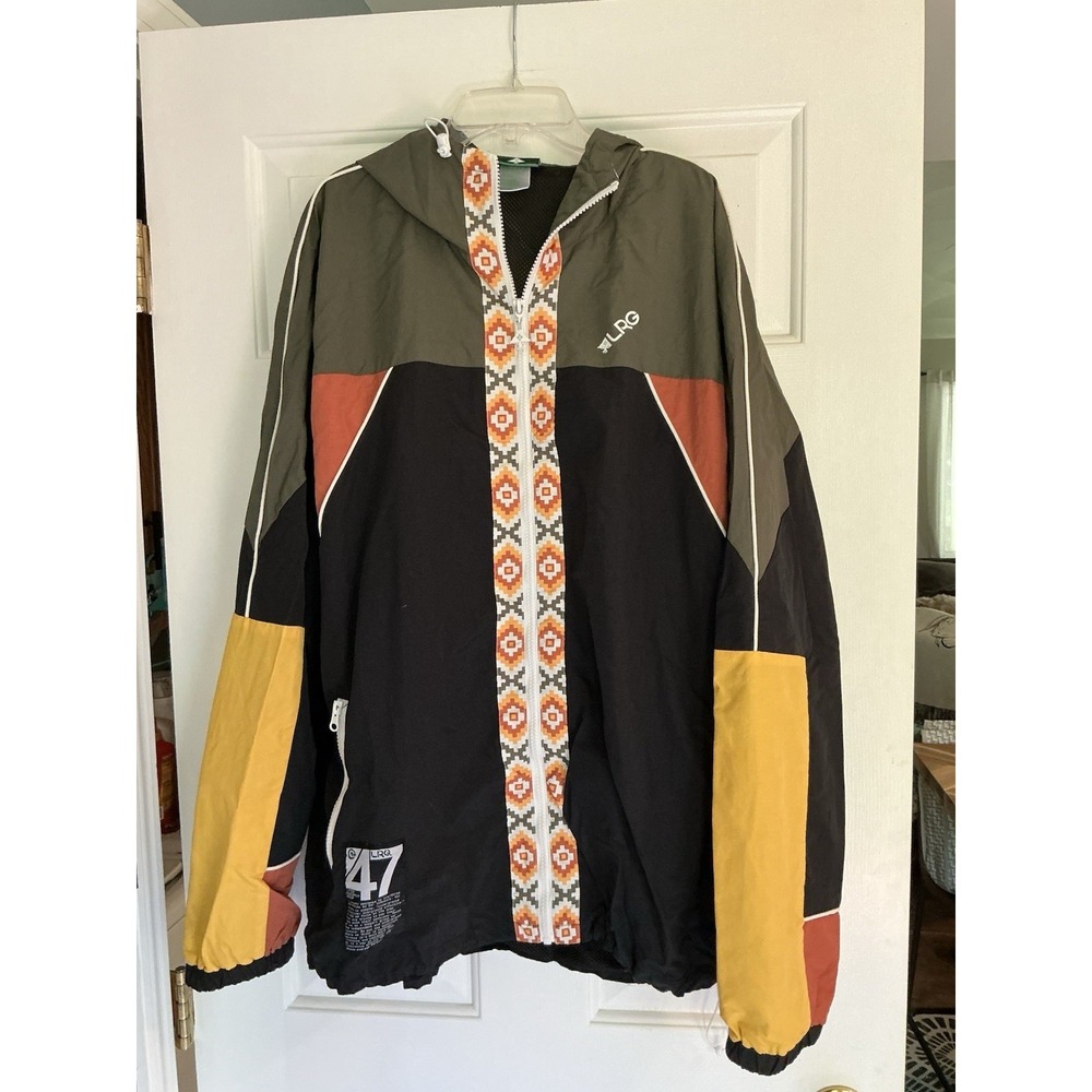 LRG Lifted Research Group Mens XL Wind Breaker Jacket‎ Green Full Zip Aztec